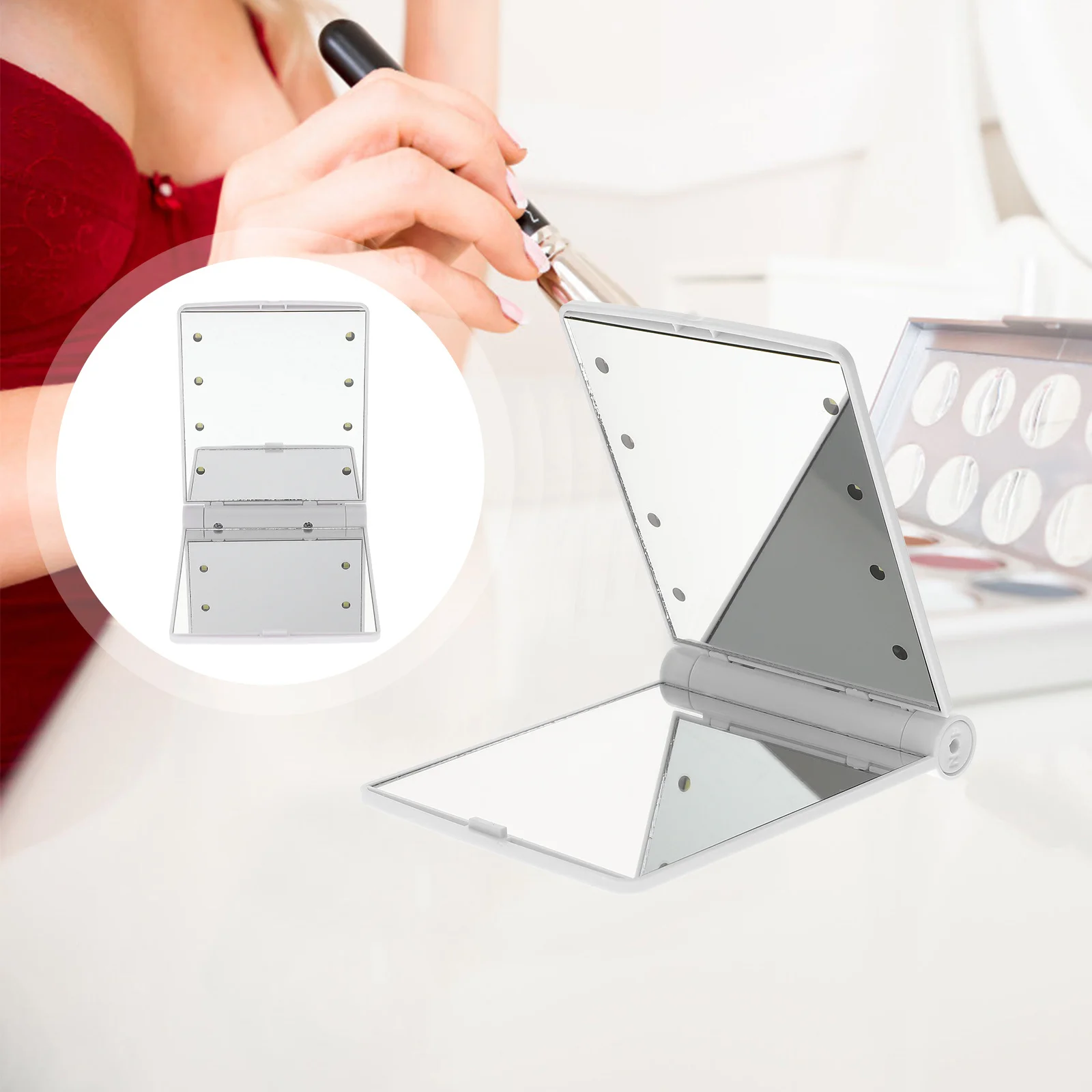 Portable Makeup Foldable Led Light Compact Beauty Mirror For Travel Rechargeable Mirror Magnifying