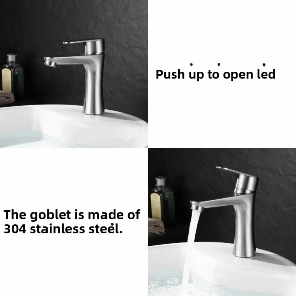 Single Handle Stainless Steel Faucet Anti-Leakage Multi Functional Lavatory Vanity Sink Tap Easy Installation Rust-proof