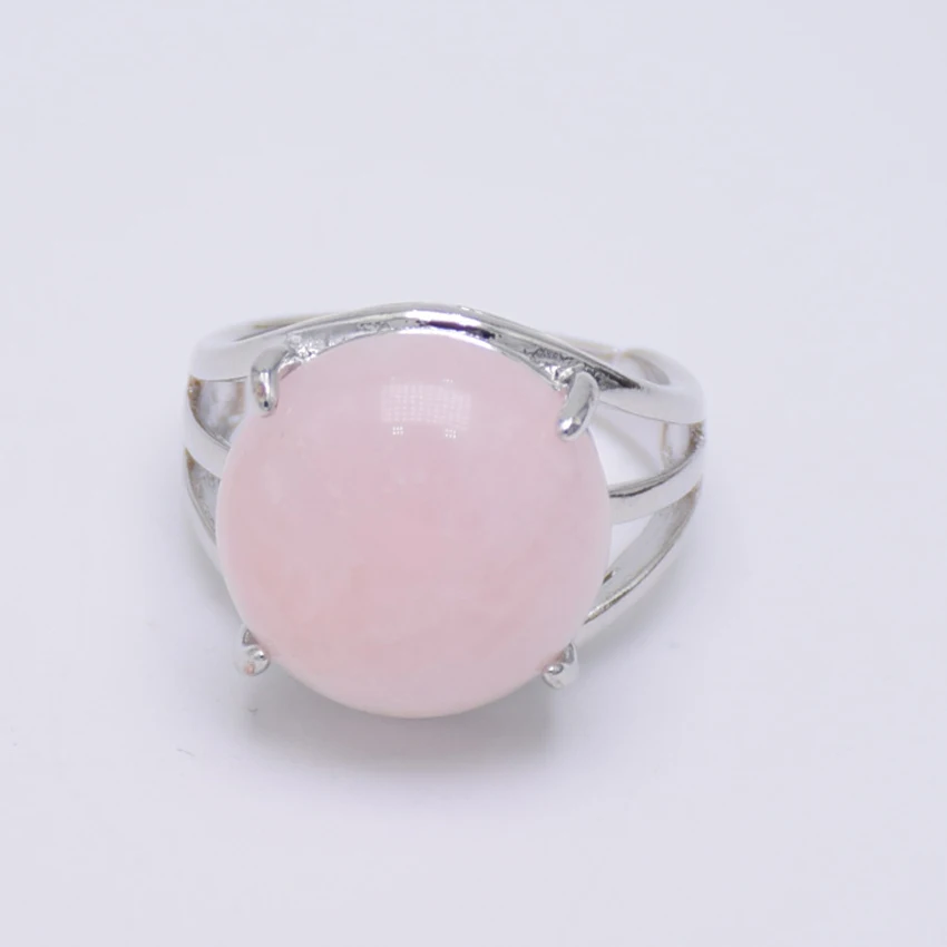 New Fashion Unique Ring for Women Round Natural Stone Casual Finger Rings Purple Crystal Pink Quartz Silver Color Party Jewelry