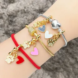 FLOLA Cute Red Pink Heart Charm Bracelets for Women Gold Plated Snake Chain DIY Bracelets Handmade Jewelry brtf17