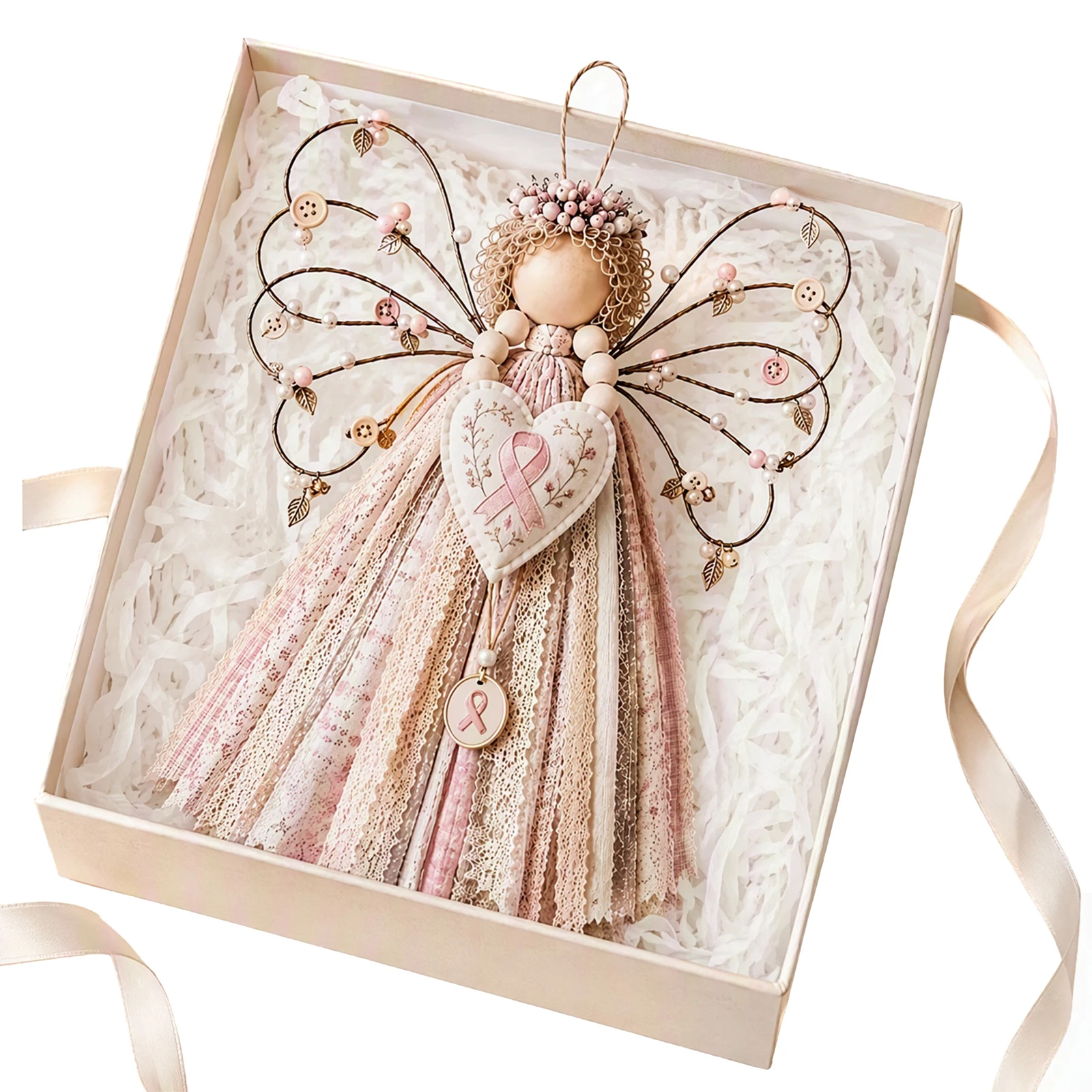 Engel-Stoff-Hänge-DIY-Set Gestepptes Patchwork-Bastelset Wanddekoration Handgemachte Engelsflügel Knöpfe Spitze