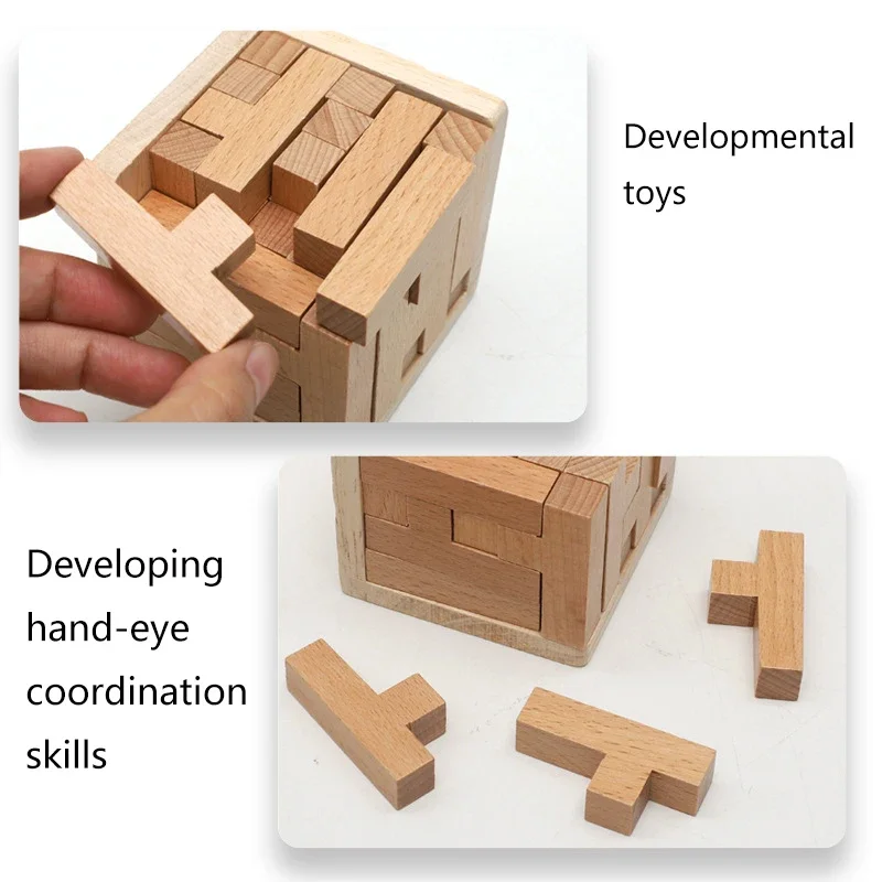 3D-Holzpuzzles mit 25 T-förmigen klassischen Luban-Schlosswürfeln, Spielzeug, geistiges Spiel für Kinder und Erwachsene
