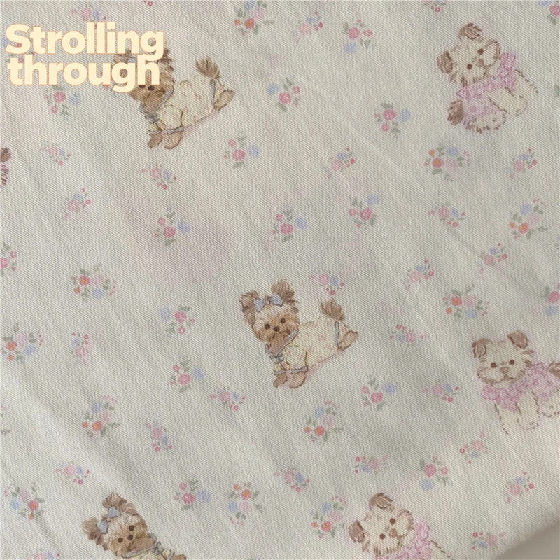 

Handmade Fabric Pure Cotton Twill Cartoon Puppy Yorkshire Rose Fabric Handmade Book Clothes Skirt Shirt Sheet Thin Cotton