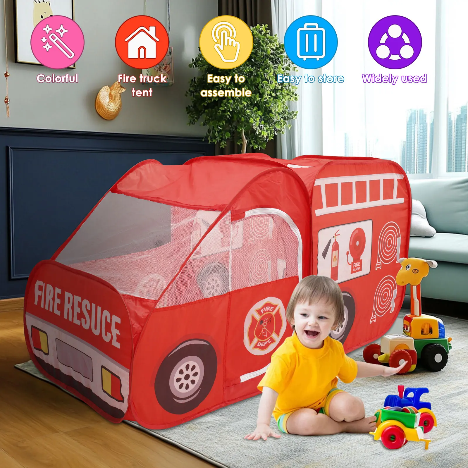 Children\'s Car Tent Portables Pop Up Fire Truck Play Tent Indoor Outdoor Garden Baby Game House Toys With Storage Bags NEW