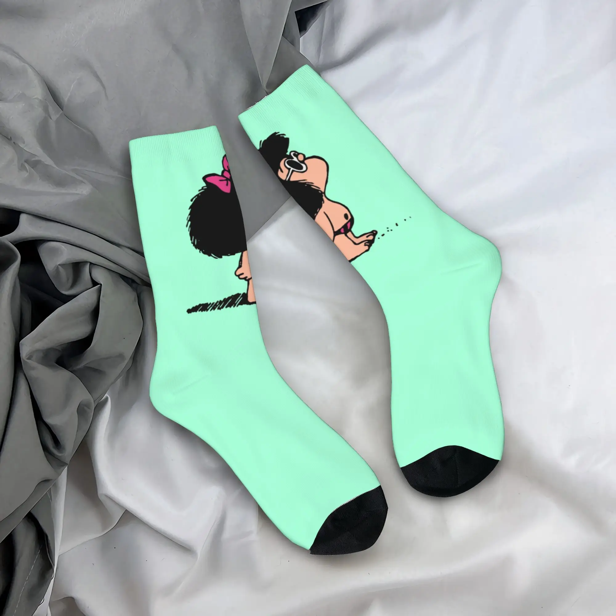 

Custom Kawaii Mafalda With Swimsuit Socks Women Men Warm 3D Printing Classic Argentina Cartoon Manga Sports Football Socks