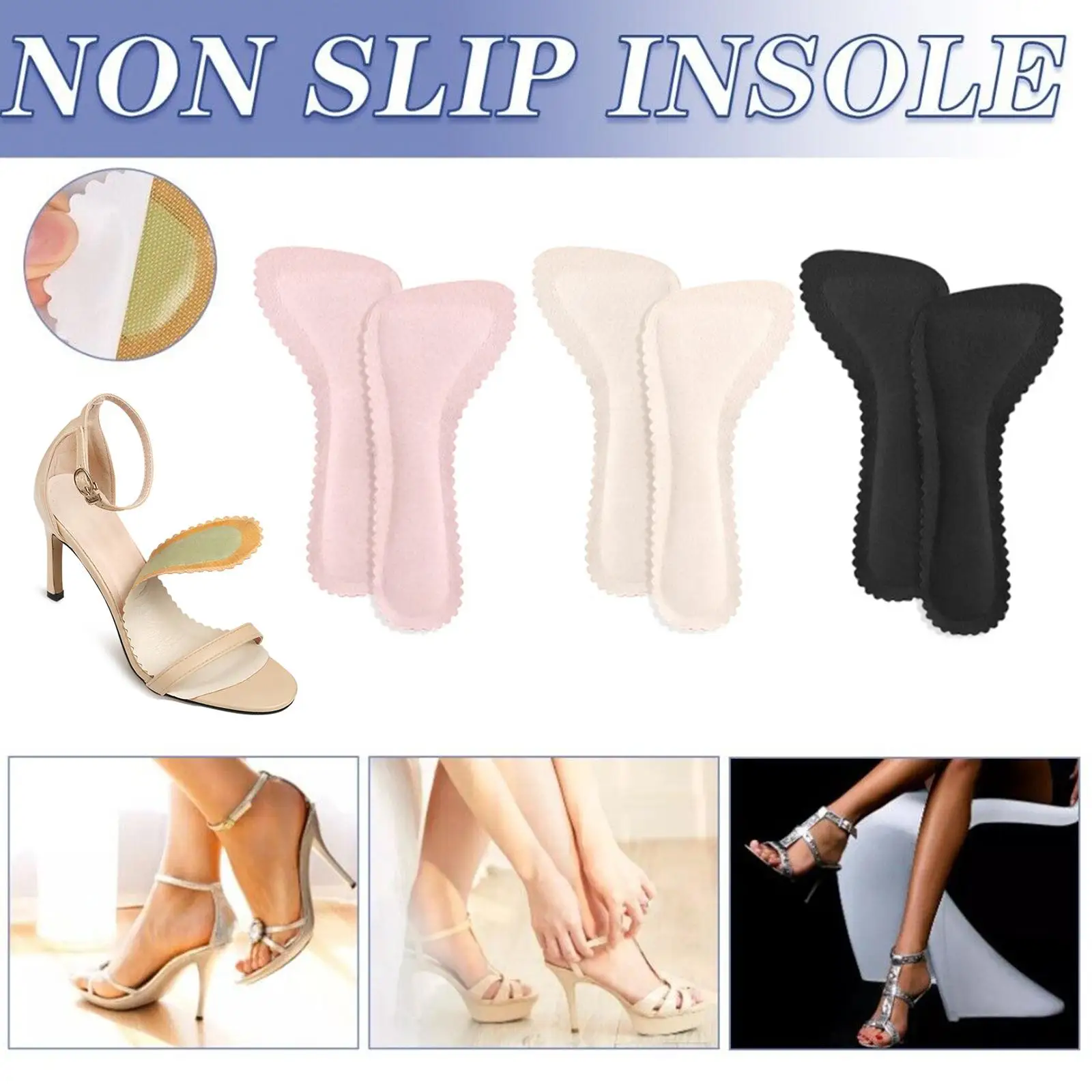 

1Pair Self-adhesive Sandals Insoles Antislip Sweat-absorbent Soft Bottom Shoes Seven-point High-heeled Stickers Pads Non-sl P7R8