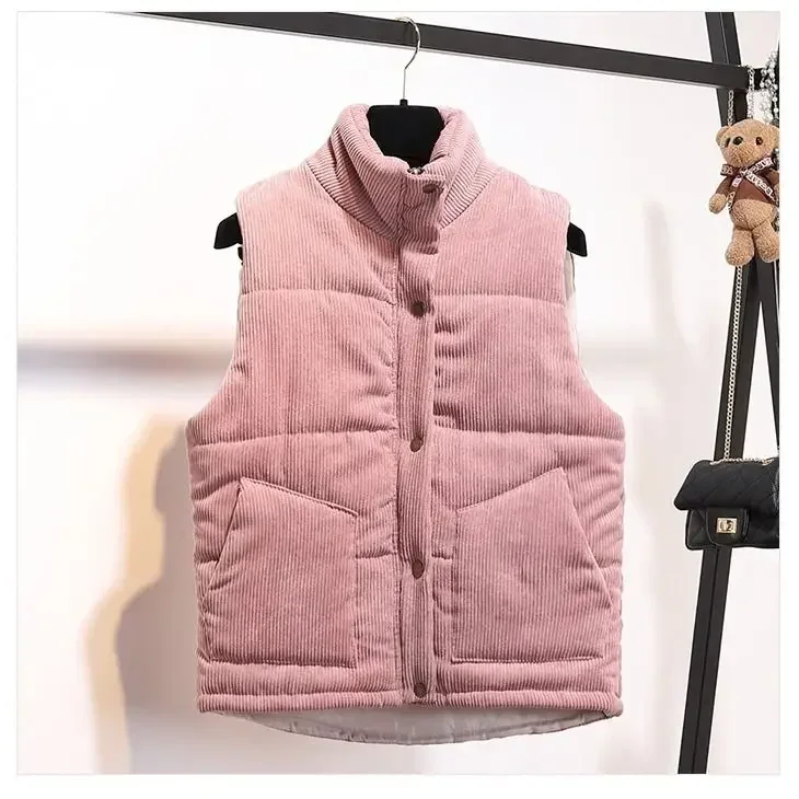 Woman Jacket Vest Corduroy Vest Women\'s Autumn Winter Clothing Loose Short Cotton Coat Coat Vest Chaleco Mujer