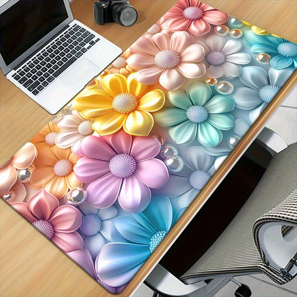 Gorgeous 3D Floral Desk Mat - XXL Multifunctional Gaming Mouse Pad And Keyboard Mat, with Soft Base And Smooth Fabric Surface, Featuring Colorful Floral