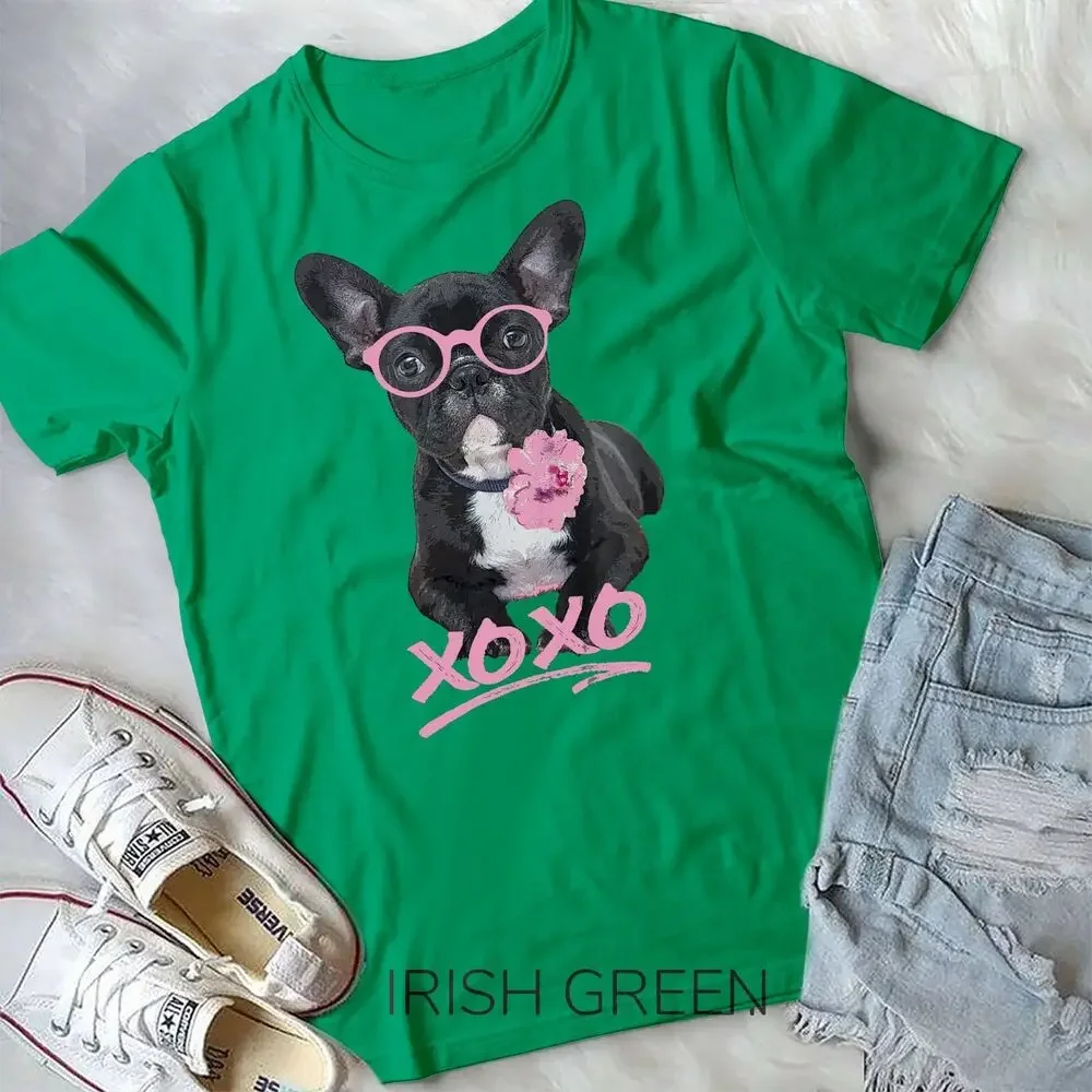 Kids French Bulldog T-Shirt for Toddlers & Kids, Peony Glasses Unisex T-shirt