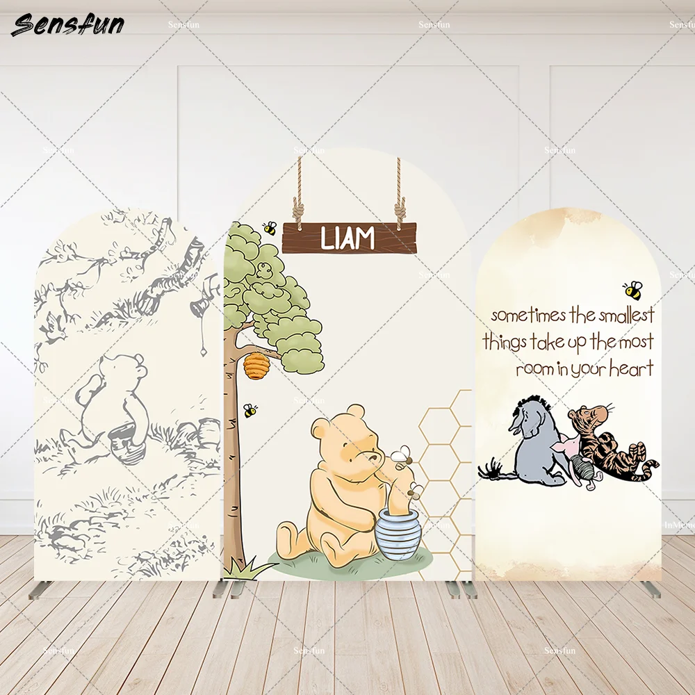 

Retro Winnie the Pooh theme Birthday Party Arch Cover Backdrop Custom Kids Boy Baby Shower Background Chiara Arched Wall Decors