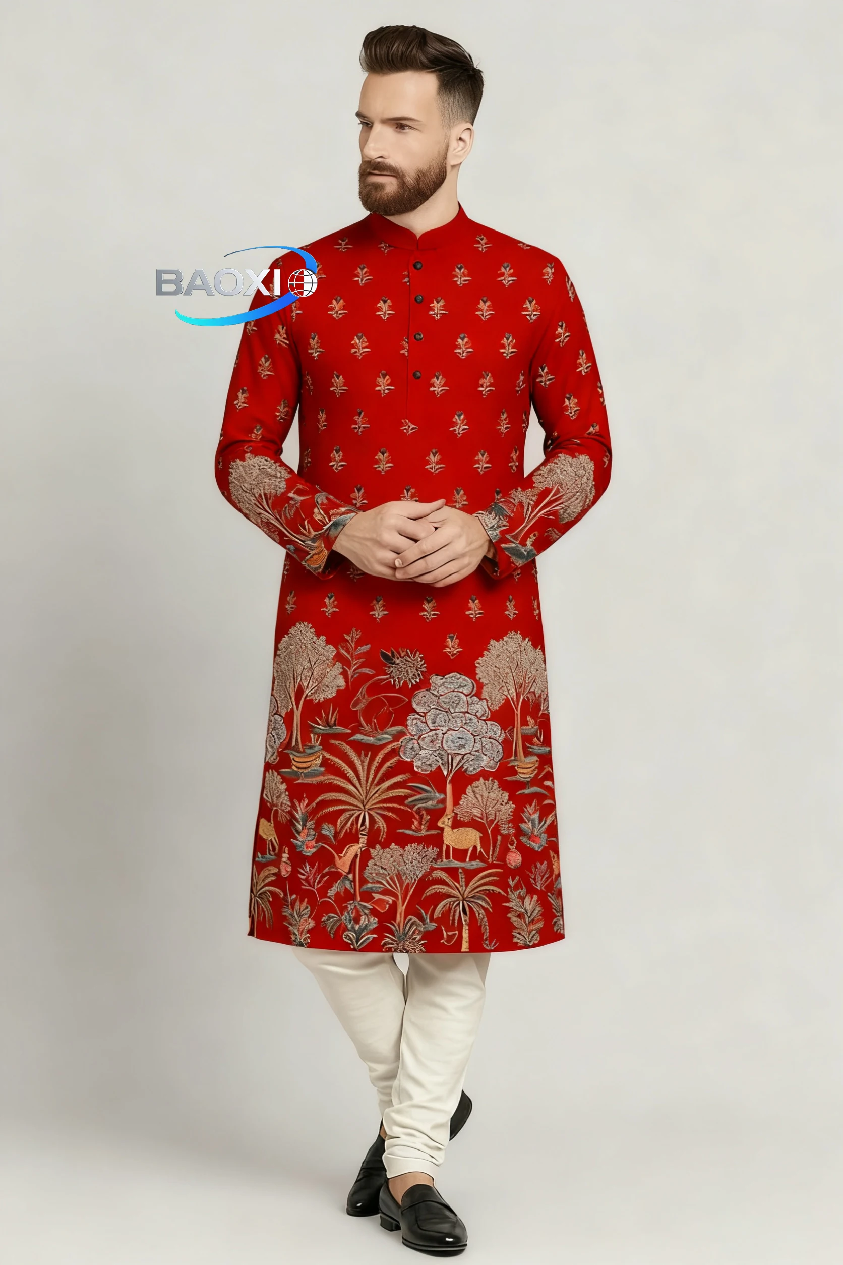 Robe longo masculino com estampa kurta tendo, elegante e confortável, adequado para todas as ocasiões kurt