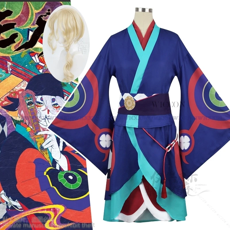 

Anime Mononoke Medicine Seller Kusuriuri Japanese Kimono Lolita Wig Cosplay Costume Halloween Carnival Party Outfit Roleplay