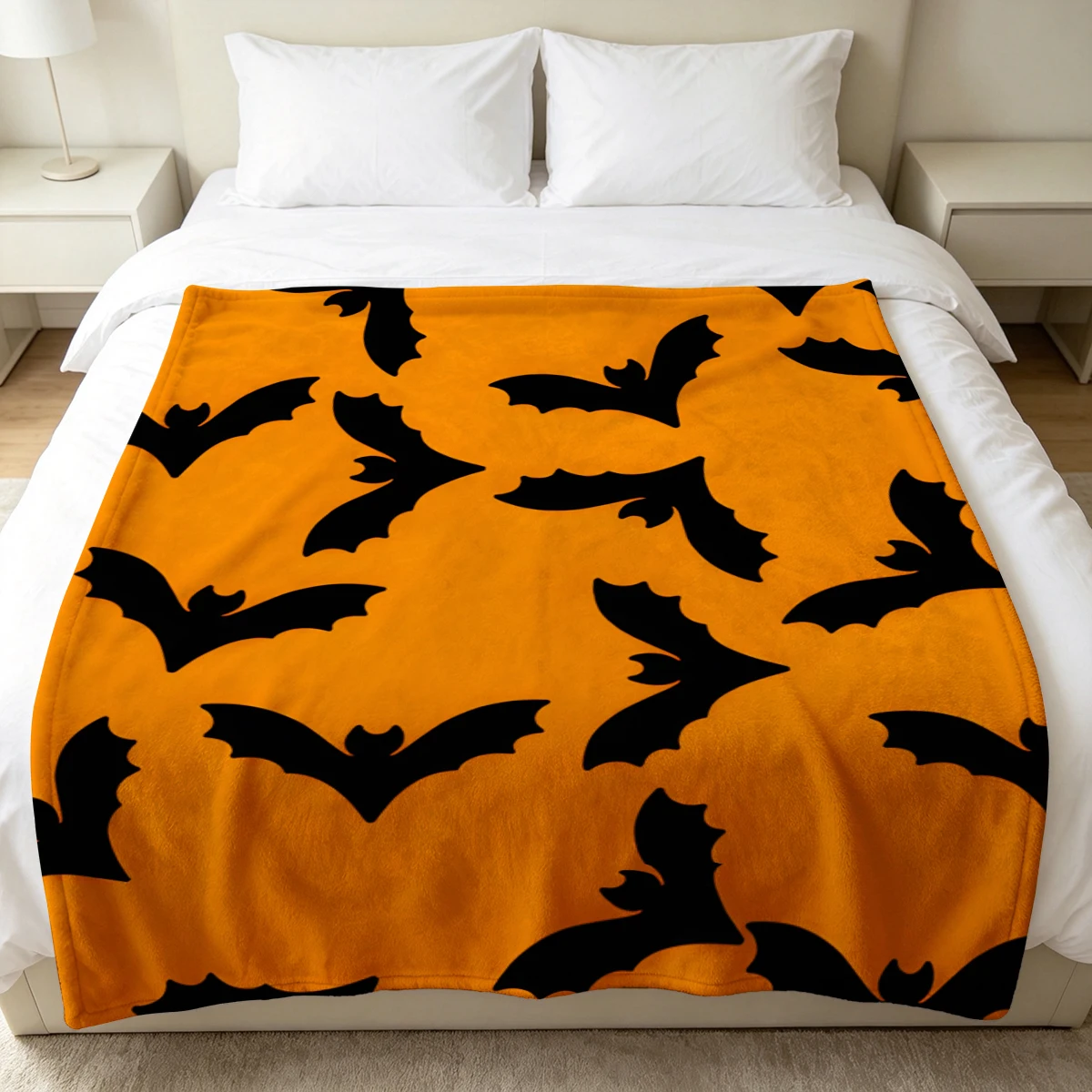 Orange Jagged Bats Soft Fluffy Flannel Blanket Super Cozy Lightweight Bed Blanket for Halloween Sofa Bed Christmas Decor