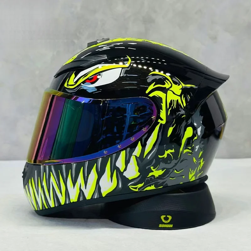 High Quality Green Venom Full Motorcycle Helmet DOT with Advanced Ventilation System and Removable Liner for All Season Comfort