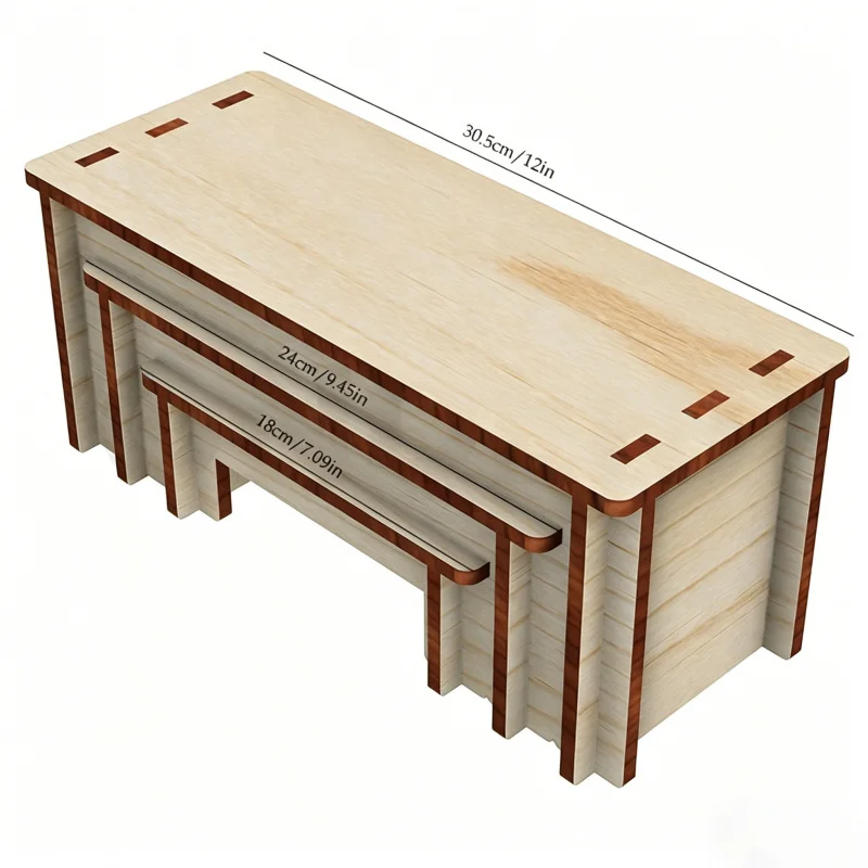 3Pcs Solid Wood Tiered Display Stand, Detachable Step Wooden Shelf, Desktop Organizer For Crafts Collectibles Night Market Stall