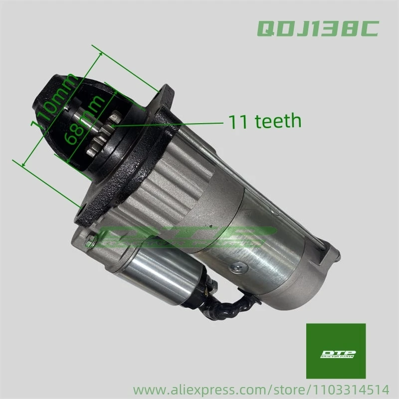 Starter motor QD100C3/QDJ138C (gear reduction,11teeth, 12V, replace QD100C3 ) for Yangdong Y380T Y385T engine including the EPA