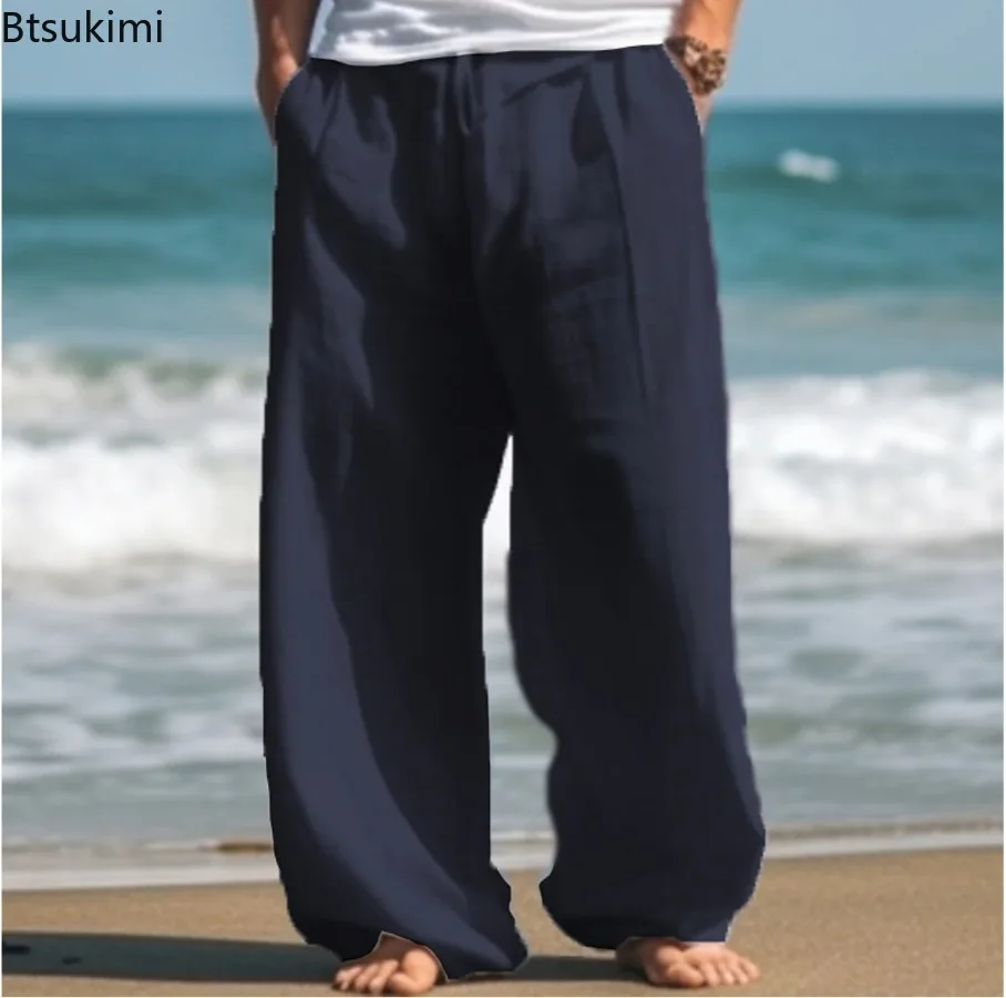 2024 New Men's Solid Color Casual Pants Comfy Soft Breathable Outdoor Sport Pants Men Simple Loose Straight Beach Trousers Male