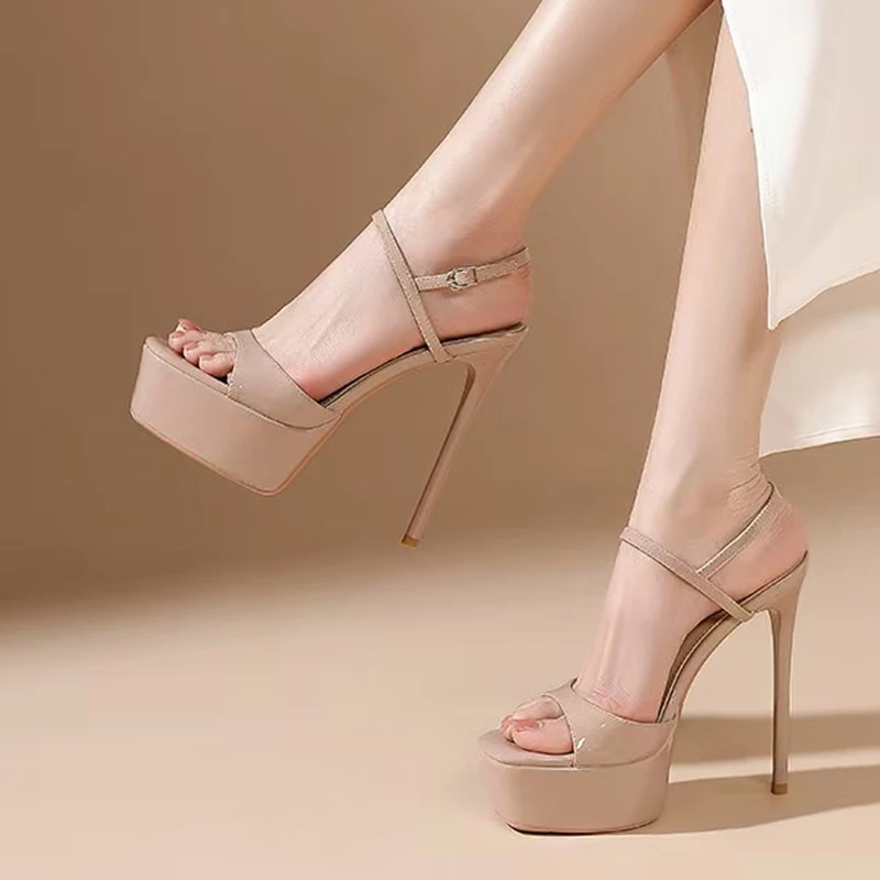 Liyke Summer Patent Leather Super High Heels Platform Sandals For Women Fashion Open Toe Buckle Strap Ladies Party Prom Shoes image 6
