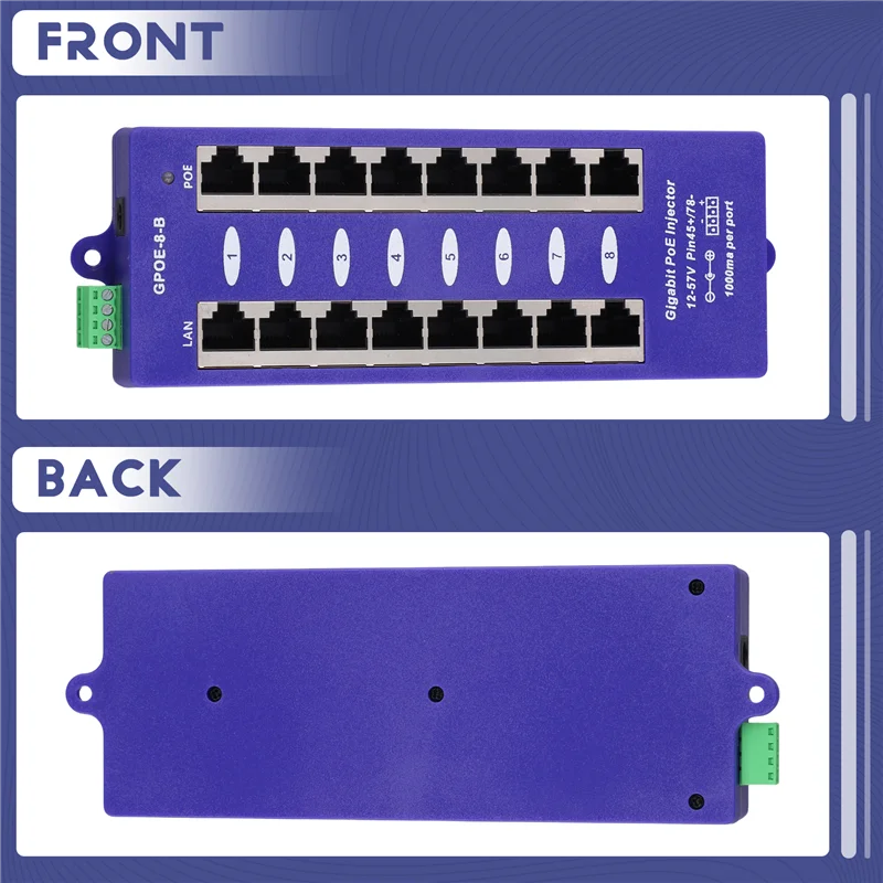 B49C Gigabit 8 Port Poe Injector 8-Port POE Gigabit B Mode For Mikrotik UBNT CCTV Network Wall-Mounted