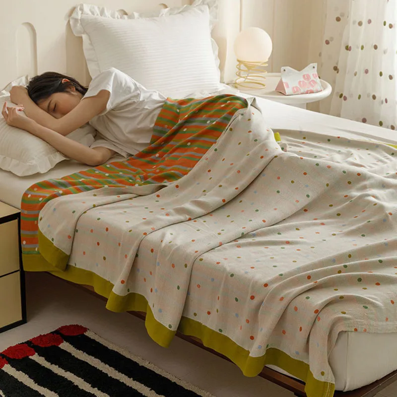 class-a-polka-dot-bamboo-cotton-gauze-blanket-lightweight-summer-children's-towel-quilt-luxury-skin-friendly-printed-nap-blanket