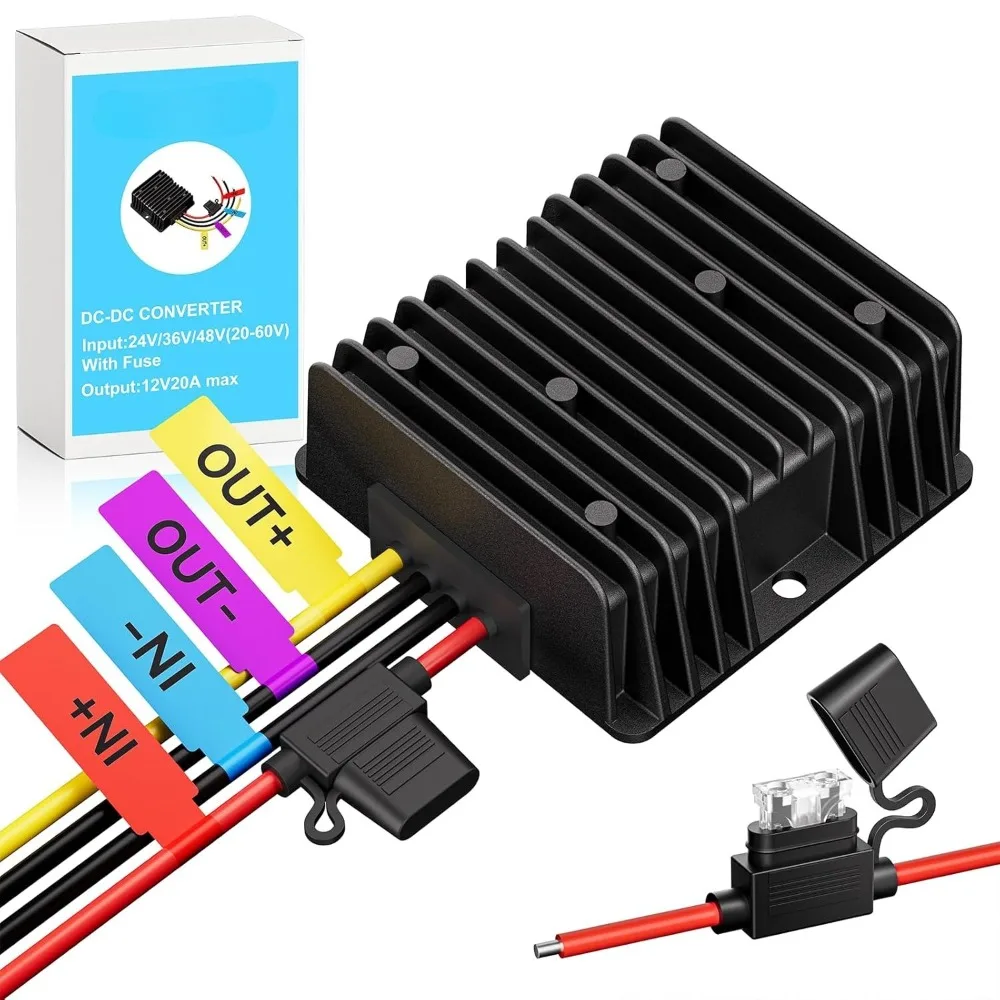 DC 36V 48V to 12V 20A Step Down Converter Voltage Reducer Waterproof Transformer with Fuse for Golf cart Accessories For klifts