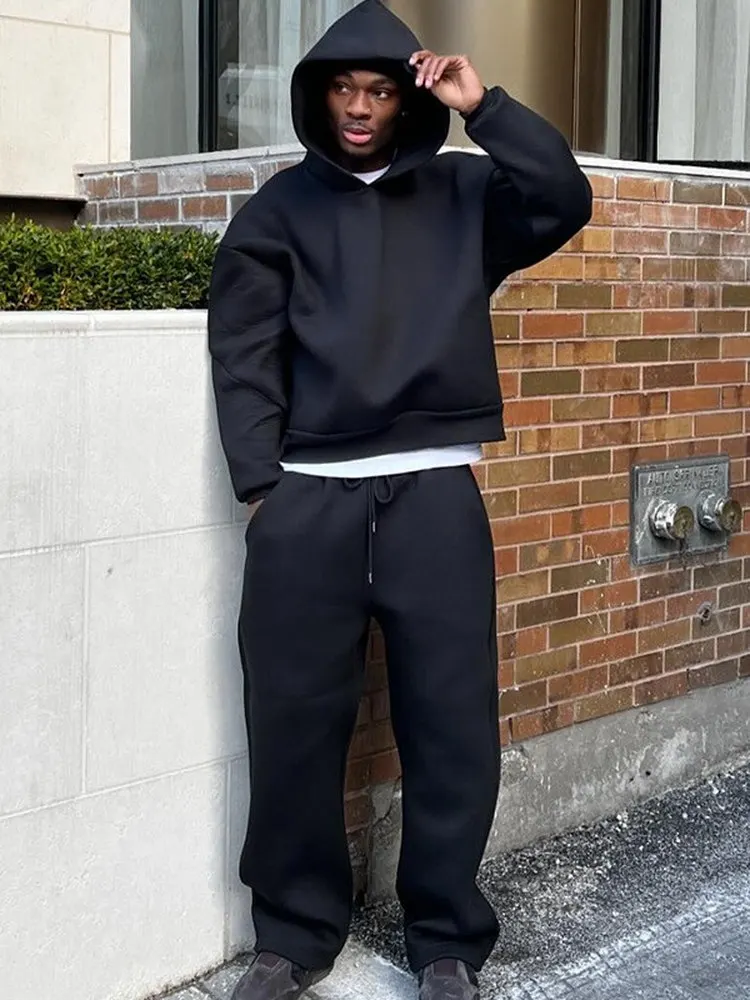 루즈핏 커플 후드티 스웨트셔츠 스포츠 세트 캐주얼 스포츠웨어 긴팔 긴바지 티-아세테이트 섬유 청소년 가을 겨울