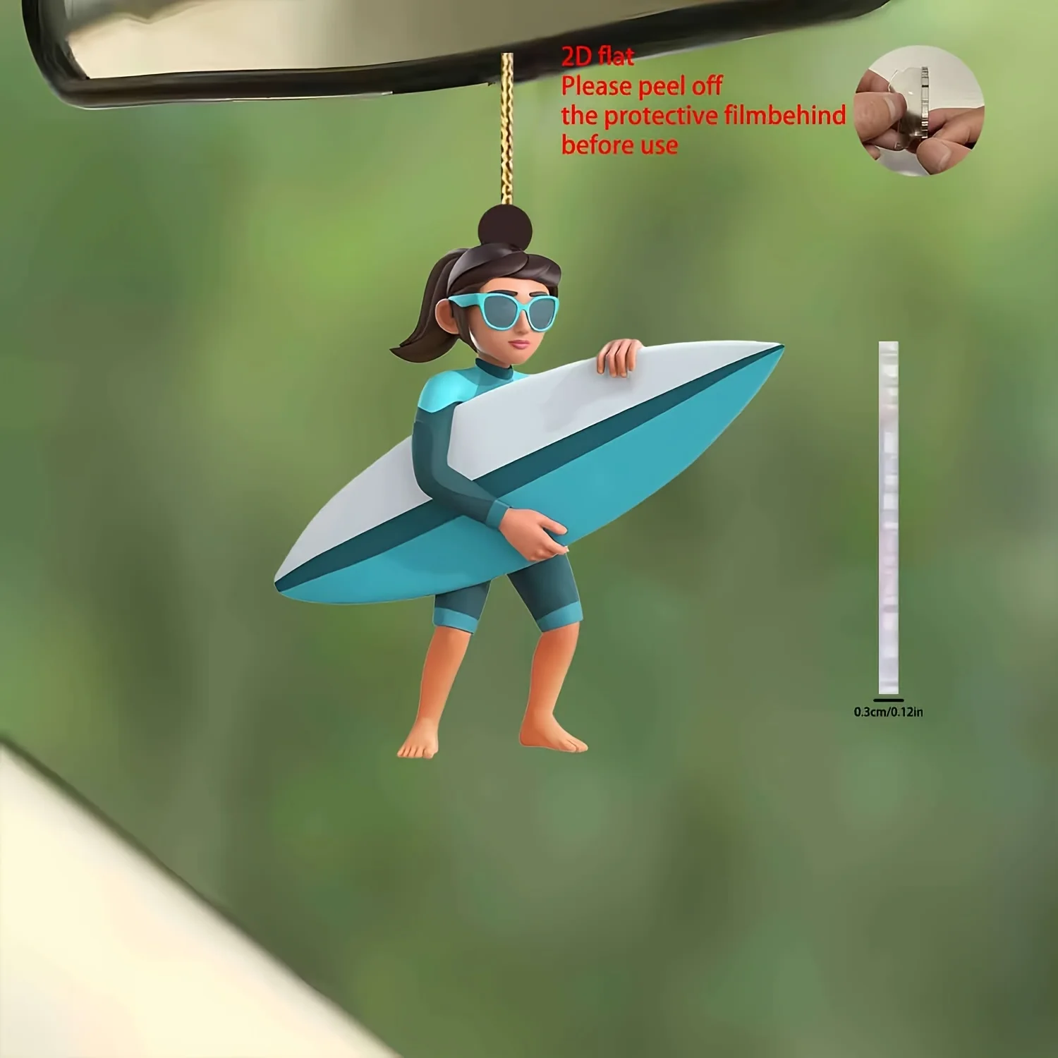

2D Surfer Girl Pendant Sport Theme Flat Acrylic Keychain Ornament Charms,Hanging Decoration for Car,Bagbacks,Festive,Party,Gift