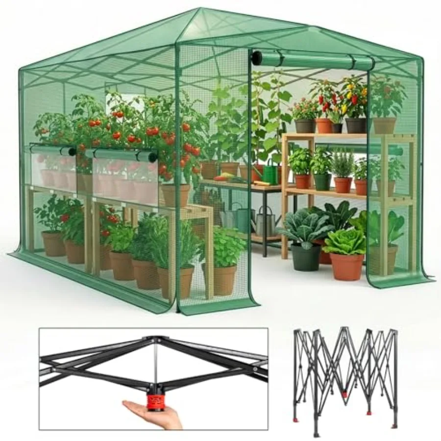 Feet Greenhouse, Instant Walk-in Pop Up Tent Greenhouse for Indoor Outdoor Gardening Easy Setup Shelter with Roll-up Zipper Ent