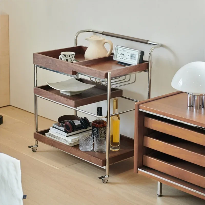 Japanese Mobile Coffee Tables Solid Wood Small Apartmen Newclassic Utility Trolleys Serving Storage Table Basse Home Furniture