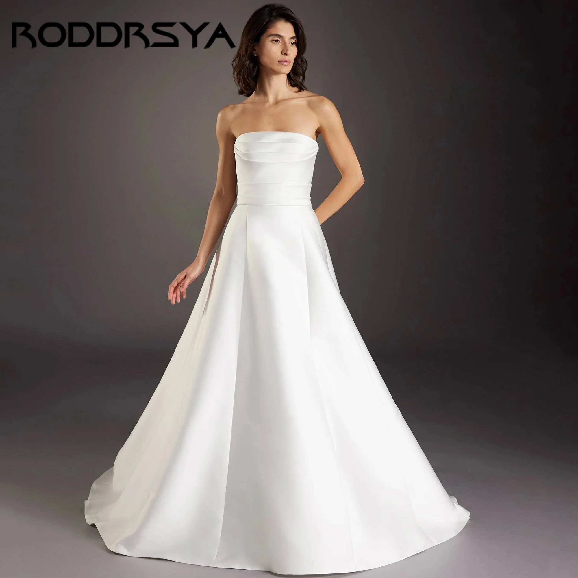 

Boho Satin Wedding Dresses Backless Sleeveless A-Line Luxury Bride Dresses Strapless vestido de novia Plus Size 2025 Customized