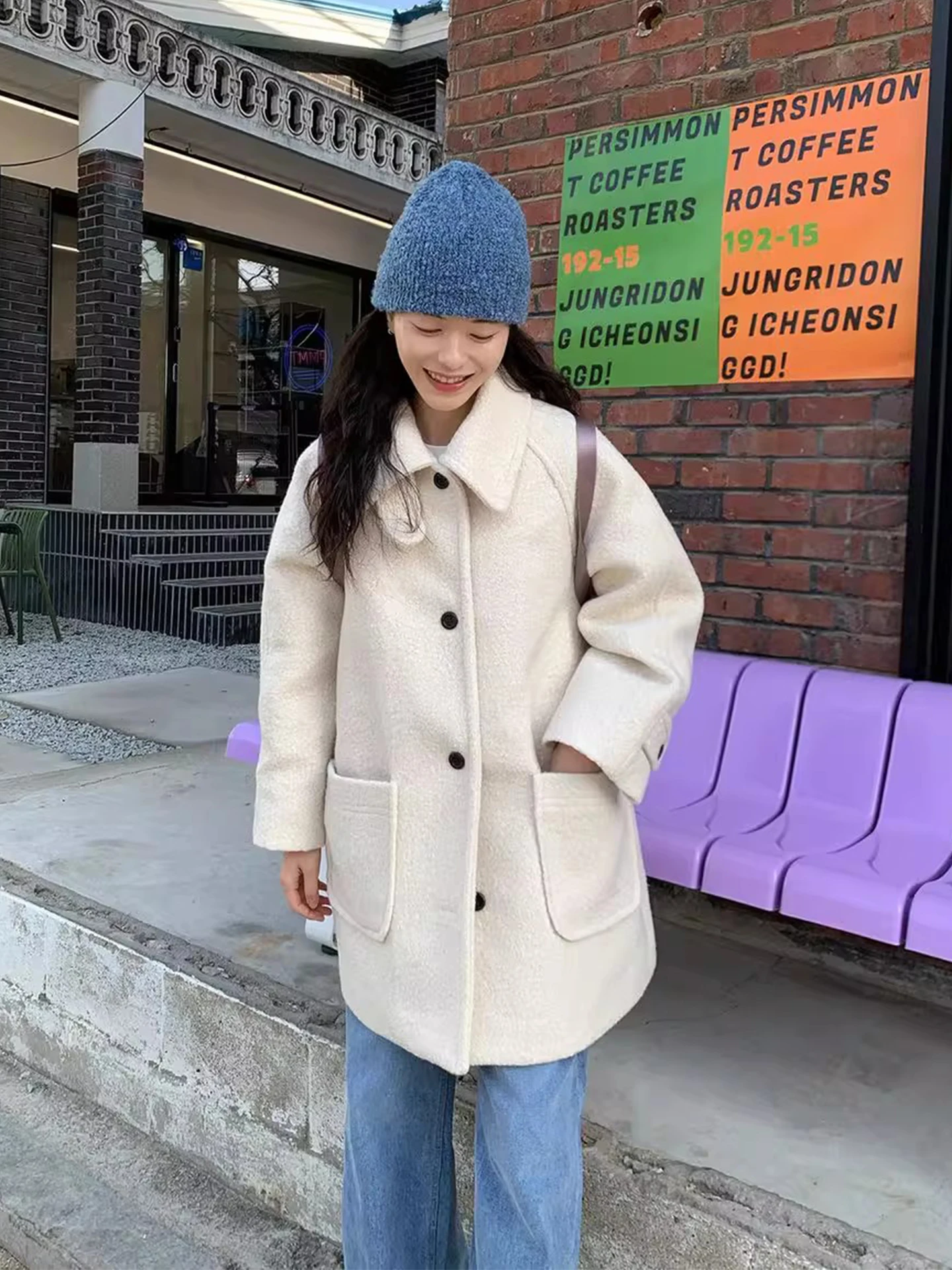 

Gagarich Korean Fashion Gentle Style Lapel Double Pocket Looped Woolen Coat Women 2025 Winter New Loose Medium Long Top
