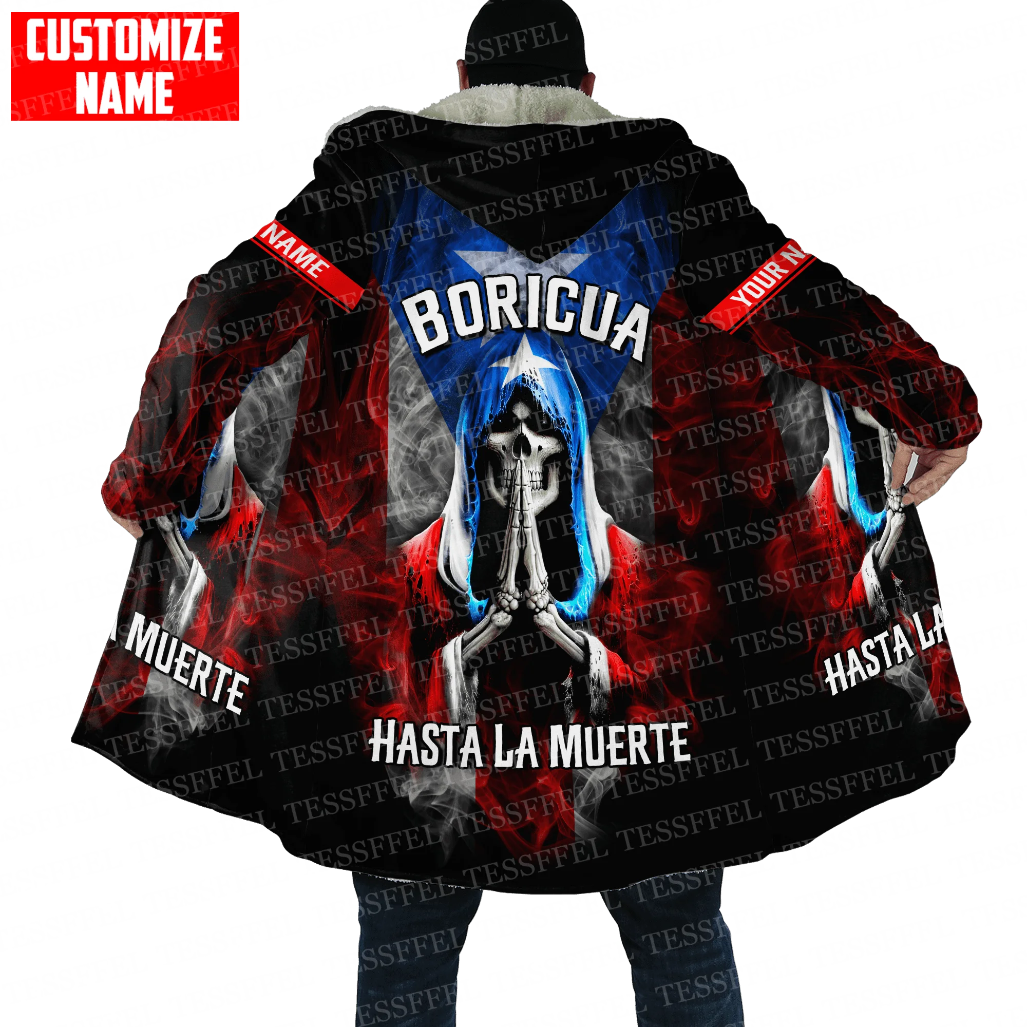 Custom Name Caribbean Sea Country Puerto Rico Graffiti Retro Harajuku 3DPrint Winter Overcoat Unisex Cloak Hoodies Causal Cape A