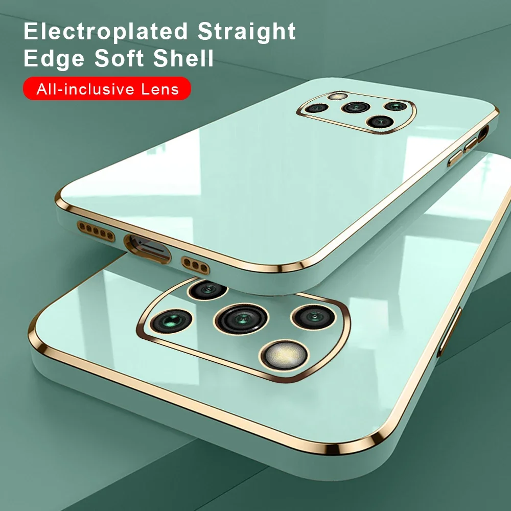 X3Pro Case Square Plating Gold Frame TPU Soft Back Cover For Pocophone Poko Pocco Poxo Little PocoX3 Poco X 3 X3 Pro NFC Fundas