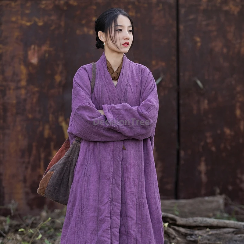 

2025 tie-dye cotton linen women's long length style coat chinese retro zen clothes elegant daily versatile temperament coat h006