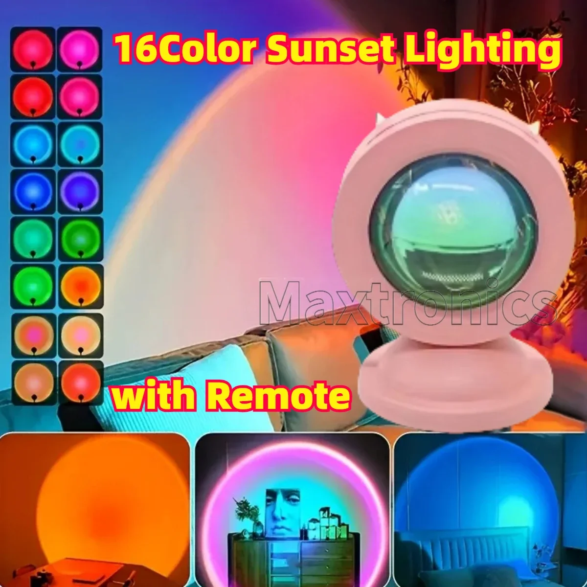 16Color LED Sunset Light Projection Light Night Light with Remote Control RGB Lighted Sunrise Lights for Holiday Atmosphere Lamp