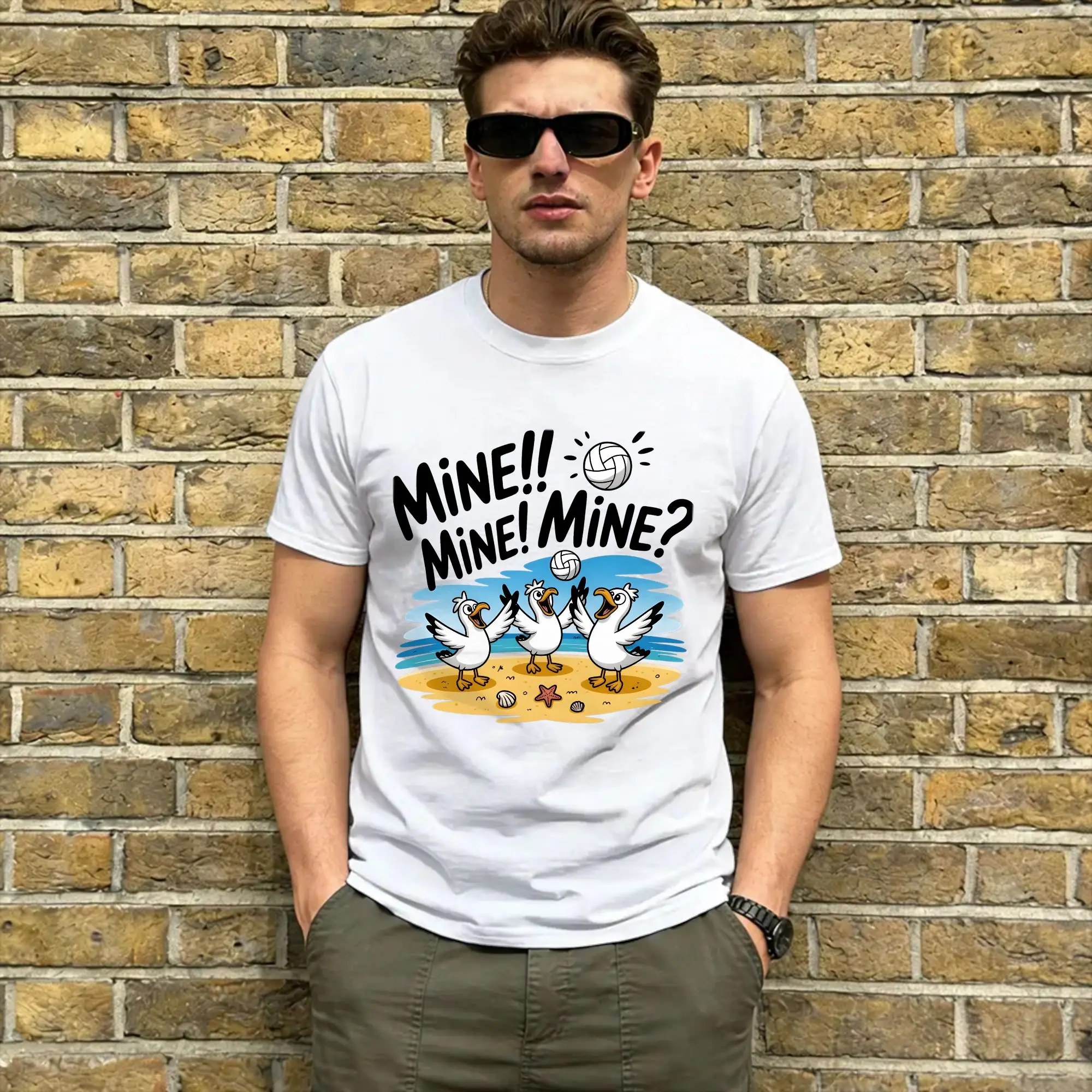 Funny Mine Seagull  Men T Shirts  Vintage Tees Short Sleeve Round Neck T-Shirt Cotton Gift Idea Clothes