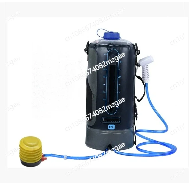 

Душ для кемпинга, 12 л, портативная сумка для душа для кемпинга с улучшенной спиральной крышкой, автоматический насос давления, уровень воды, окно, пляжный душ