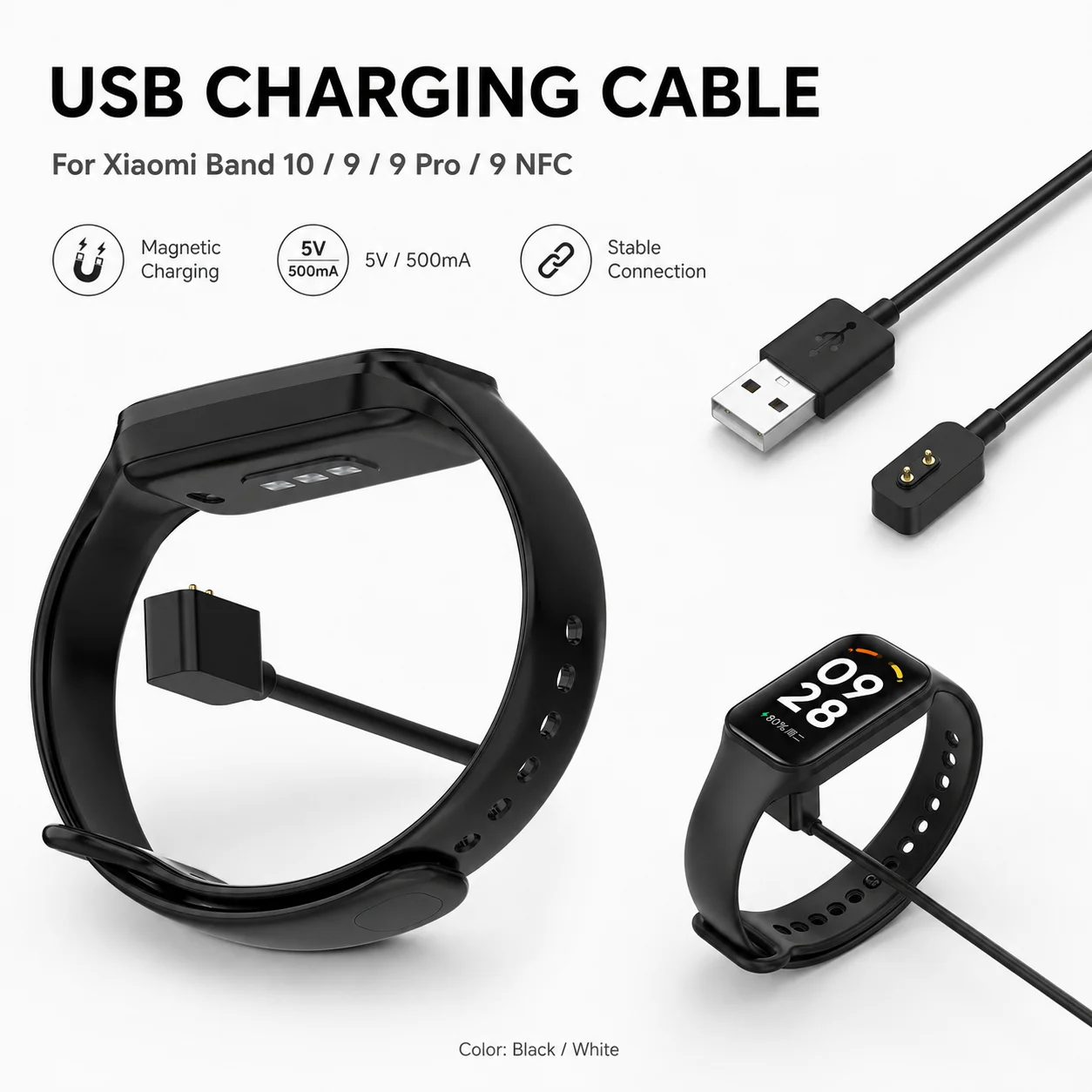 Magnetic Chargering For Xiaomi Smart Band 10/8/9/8 Active Redmi Watch 5/5Acitve/3 Active/Watch 4 Universal USB Charging Cable