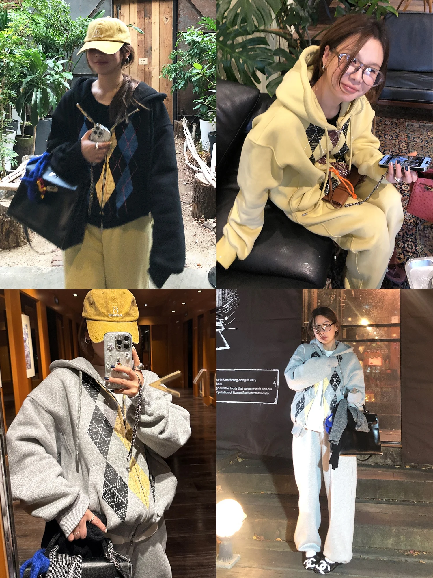 

WXLSTUDIO Fun Diamond id Oversized Fce Hooded Open Cardigan Sweatirt Straight Leg Pants Set Ladies Winter Cotton