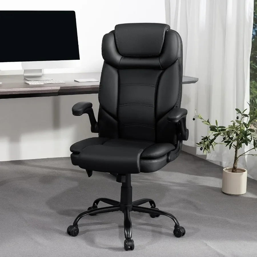 Executive Office Chair for Heavy People, Black Leather, Heavy Duty 450lbs Capacity, High Back Ergonomic Design with Adjustable