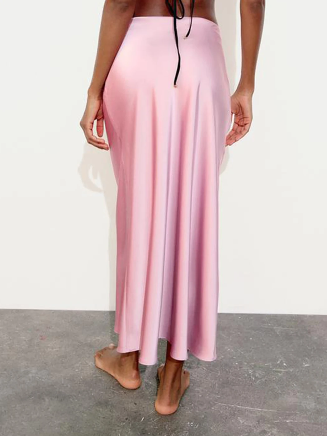 2025 Pink Sweet Satin Long Skirt New Solid Color High Waist Elegant Slim Summer Women Skirt Fashion Party Female Clothing