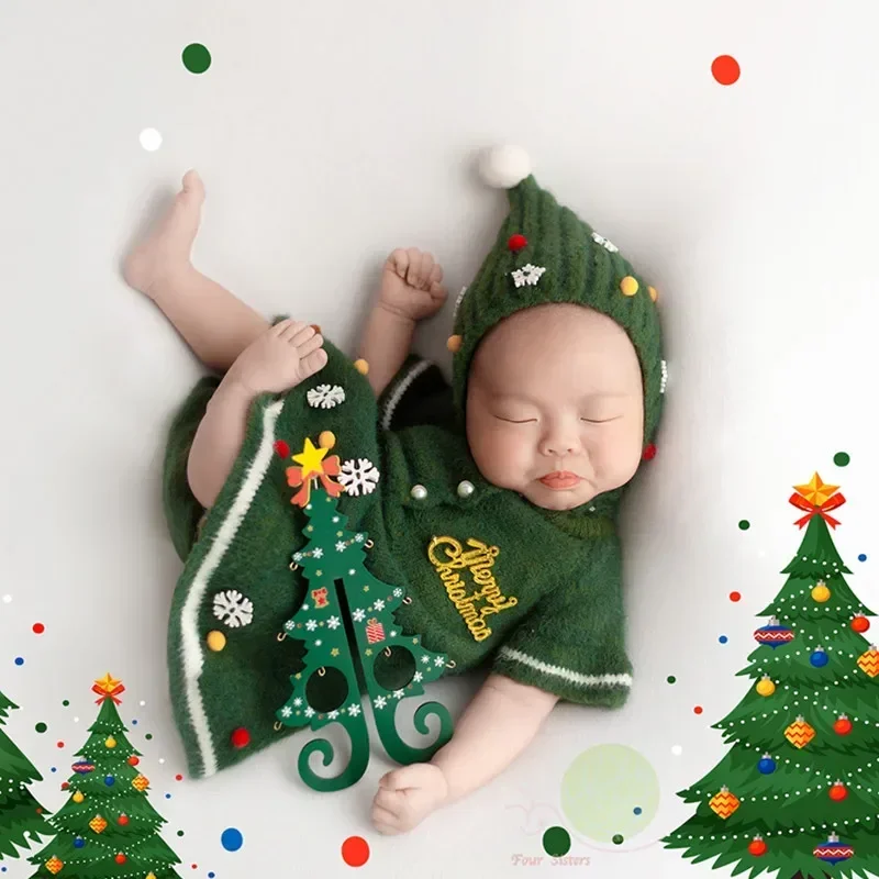 

️Newborn Photography Christmas Clothing Cute Knit Hat+Dresses 2Pcs/Set Studio Baby Photo Prop Accessories Shoot Clothes Outfits