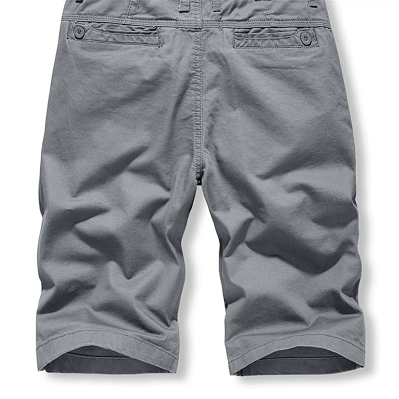 Summer Cargo Shorts Men 100% Cotton Solid Color Casual Short Pants Jogging Sports Knee Length Trousers Breathable Mens Clothing