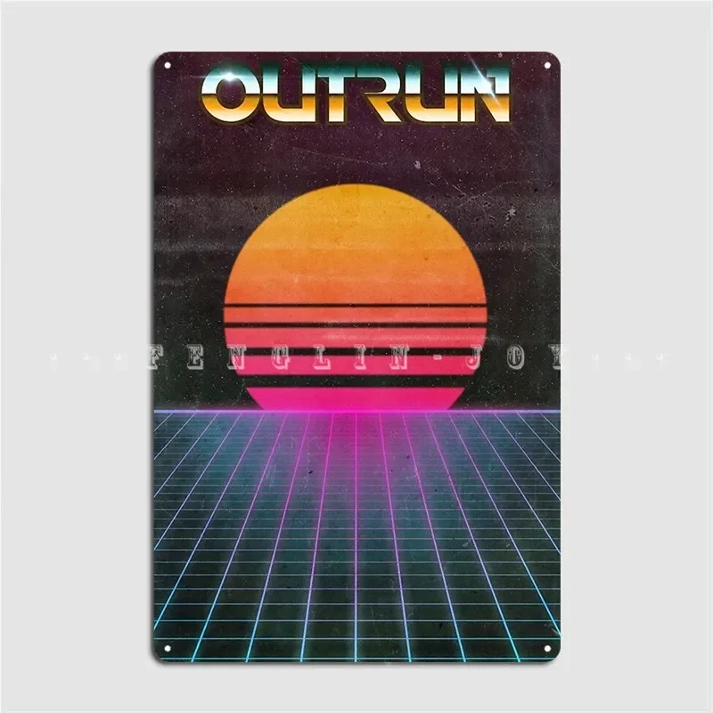 Outrun Poster Metal Plaque Cinema Living Room Kitchen Vintage Plaques Tin Sign Poster
