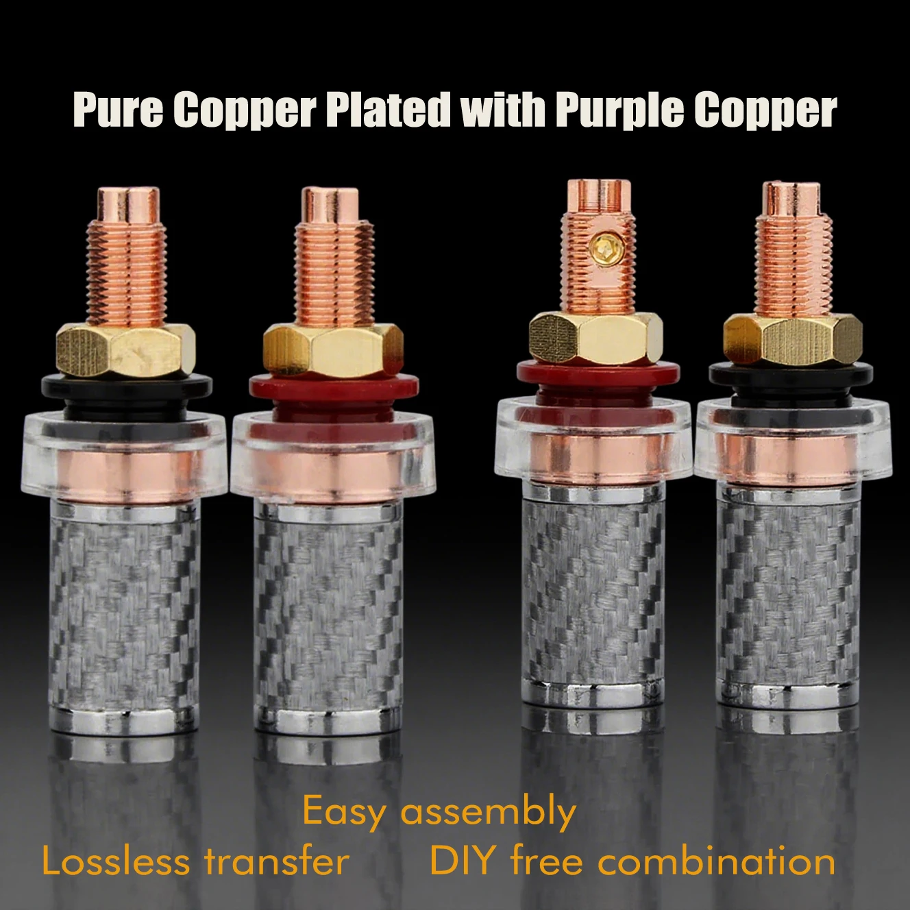 4PCS Purple Copper White Carbon Fiber Binding Posts High Purity 99.998% Speaker Connectors Pure Copper Binding Post Terminal