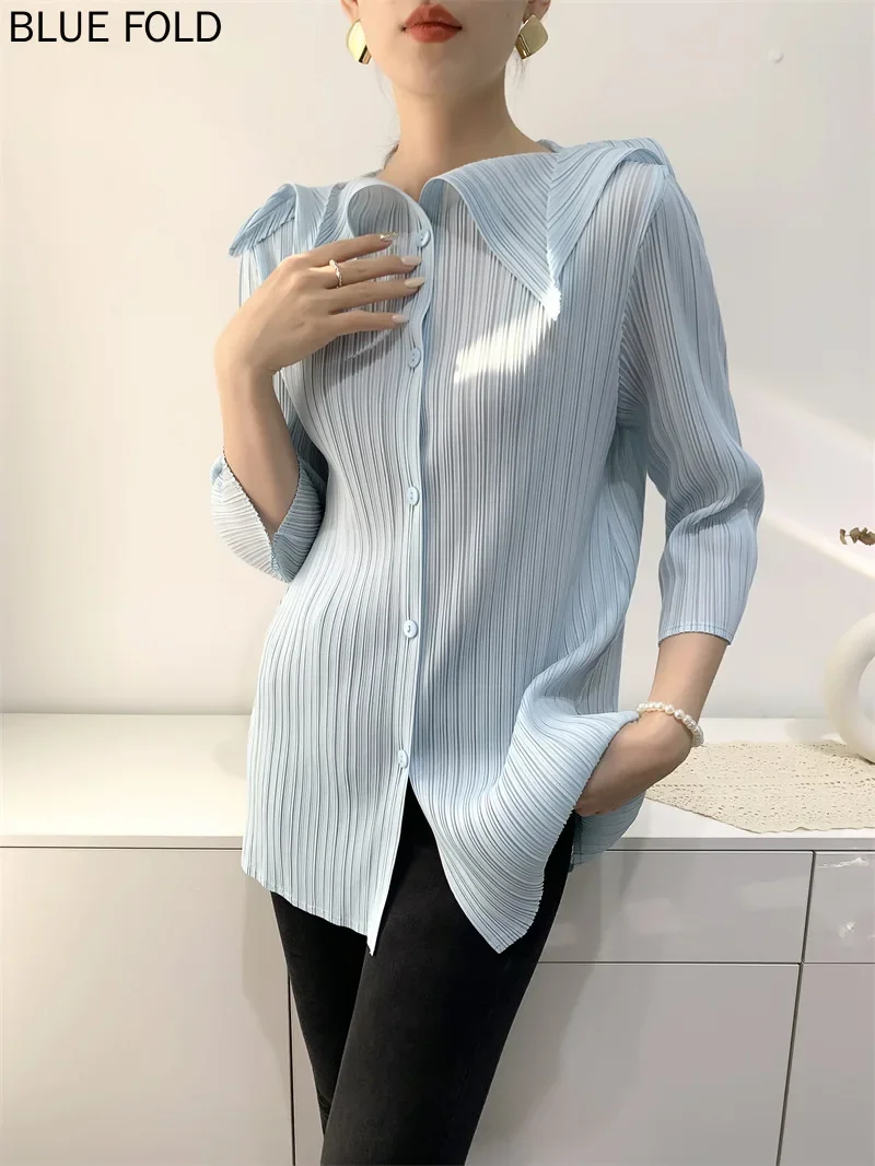 Spring and Autumn Cardigan Women's Short Coat Pleated Top Temperament Age-reducing Comfortable Casual Shirt Lotus Leaf Collar