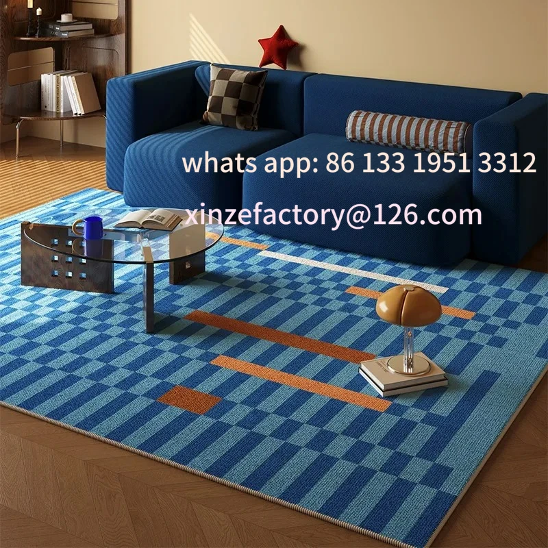 

Customizable Large Area Carpet For Living Room Bedroom Floor Mats Retro Blue Striped Loop Pile TPR Rug Sofa Coffee Table Foot Ma