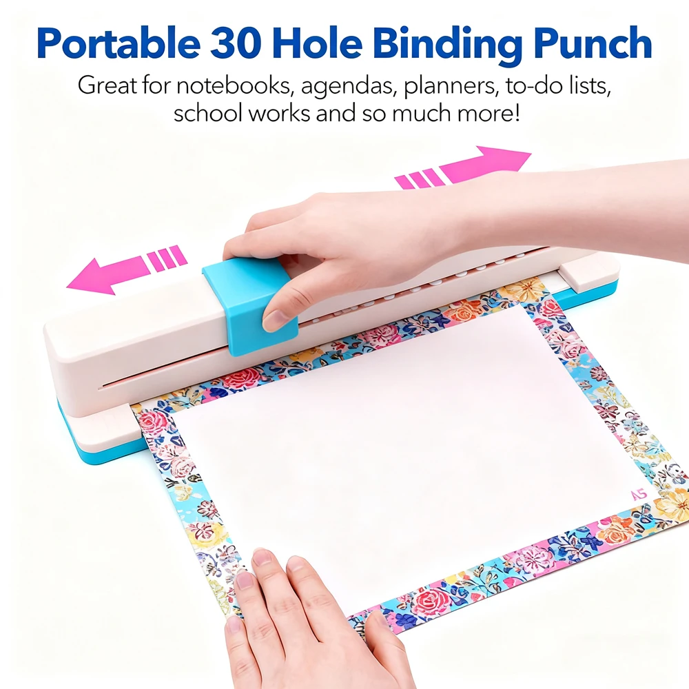 

30 Holes Loose Leaf Paper Punch Machine Portable Hand Pushed Tool for Diy Scrapbooking Notebook Binding Punch Machine Useful