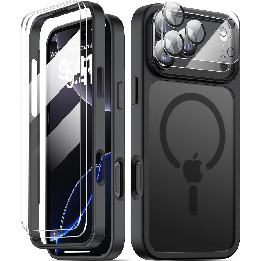 

Магнитный чехол для iPhone 17 Pro Max с защитной пленкой для экрана и защитной пленкой для объектива камеры, совместимый с полупрозрачным экраном MagSafe