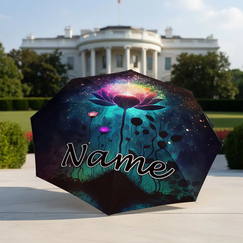Custom Name umbrella, Colorful Lotus Print Umbrella Fashion Folding Umbrella for Sunny and Rainy Days, Christmas Gift